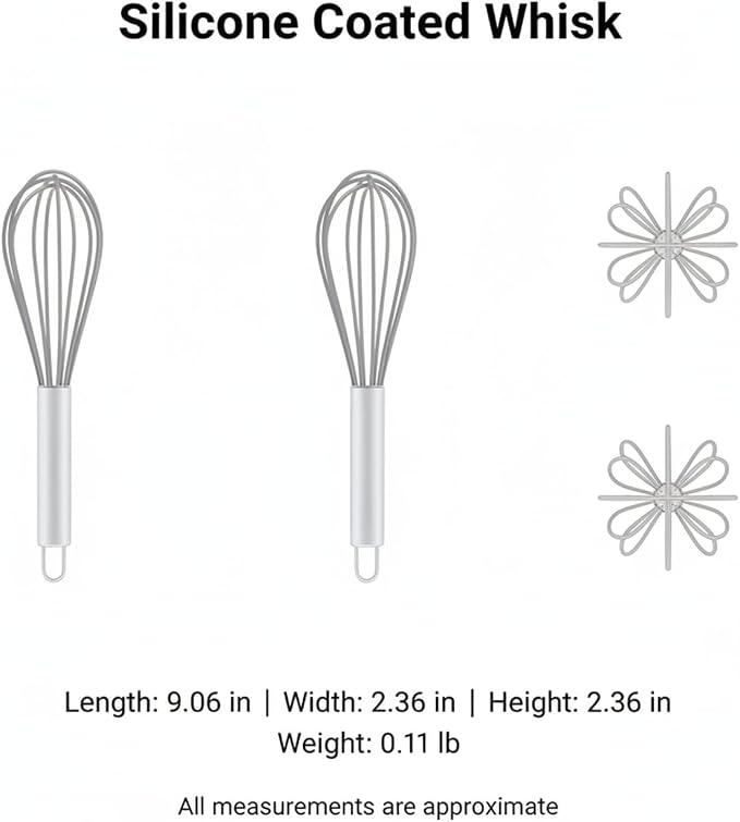 Silicone Coated Whisk, Stainless Steel Wire Balloon Whisk for Non-Stick Cookware, Mixing Tool for Eggs Batters and Sauces (1 PC)
