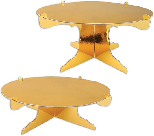 Beistle Metallic Cardstock Cake Stands 2 Piece Birthday Party Supplies Wedding Anniversary Celebration Dessert Platters, 4" & 6" x 12.5", Gold
