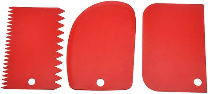 3 Pcs Cake Scraper Smoother Set, Cake Icing Smoother Tool for Cake Decorating, Plastic Dough Scraper Flexible Bowl Scraper for Baking