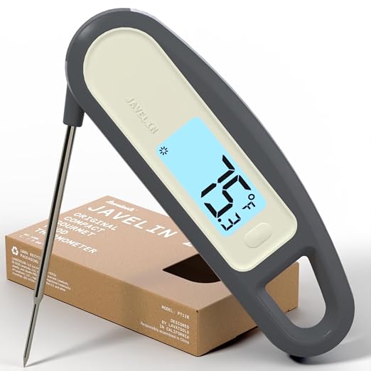 Lavatools PT12B Javelin 2 Ultra Fast Digital Instant Read Meat Thermometer for Grill and Cooking, 3" Probe, Compact Foldable Design, 1.5" Backlight Display, Water Resistant-Sesame
