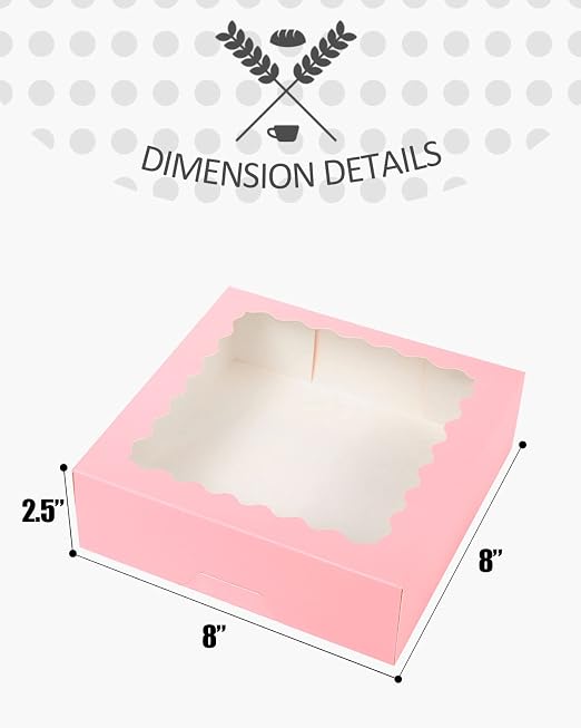 qiqee Auto-pop Up Pink Pastry Box With Window 8x8x2.5 Inch Donut Pie Boxes 30pcs Bakery Box