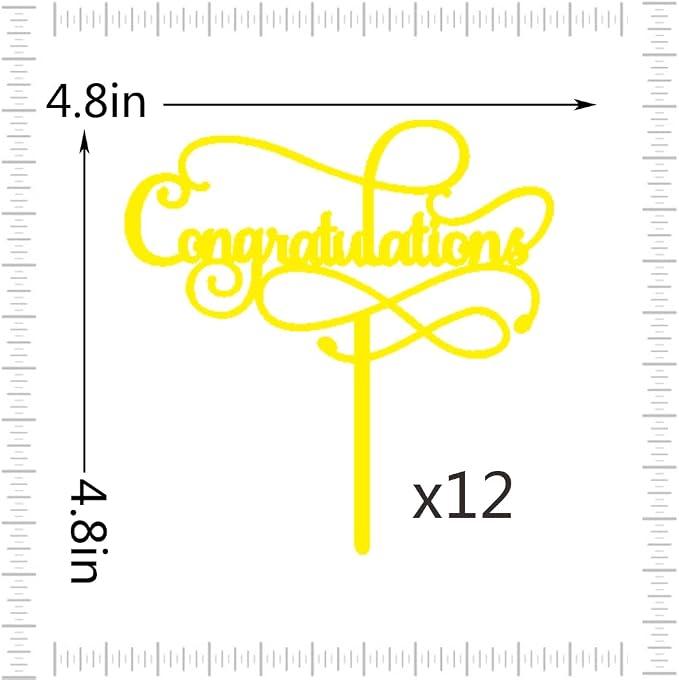 Congratulations Cake Topper,Congratulations 2026 Graduation Cake Topper,Graduation, Wedding, Retirement, Birthday, Anniversary, Celebration Party Decorations Supplies (12 Pcs Acrylic Gold)