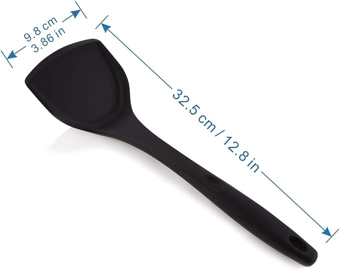 MOACC Silicone Wok Turner, Heat Resistant Solid Silicone Stir Fry Spatula for Non Stick Cookware (Black)