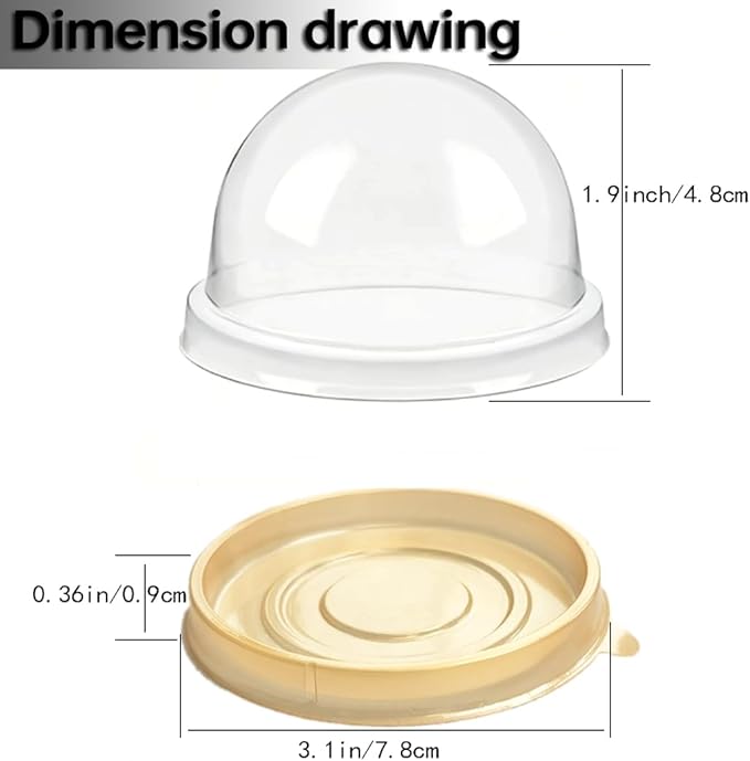 Clear Plastic Mini Cake Box, Round Cupcake Holders Plastic Egg-Yolk Puff Container Mooncake Dome Boxes Baking Packing Box (Gold, 3.1 inch,50 Set)