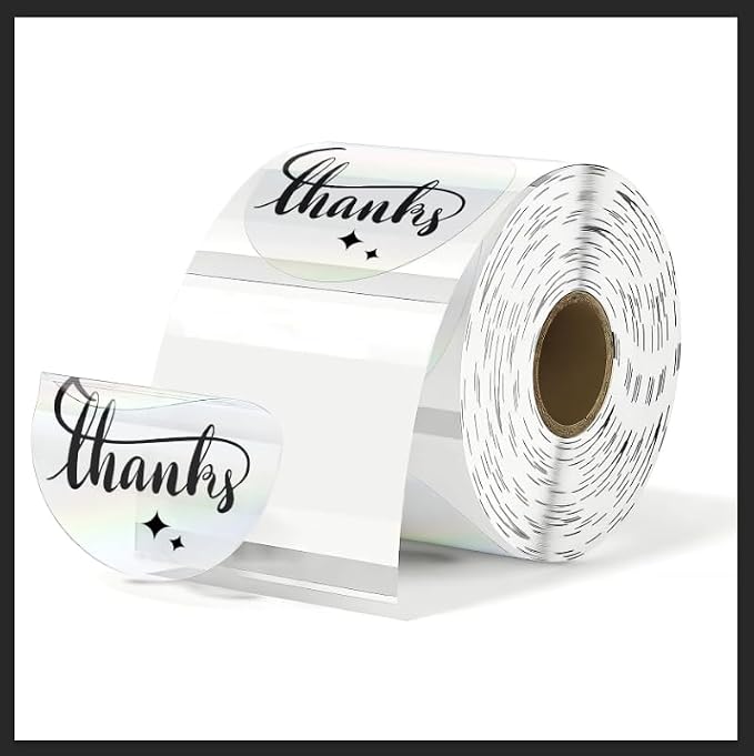 300 Labels/Roll 2" Holographic Transparent Round Thermal Labels, Waterproof Circle Blank Thermal Sticker Compatible with Direct Thermal Label Printers for DIY Logo Designs, Small Business