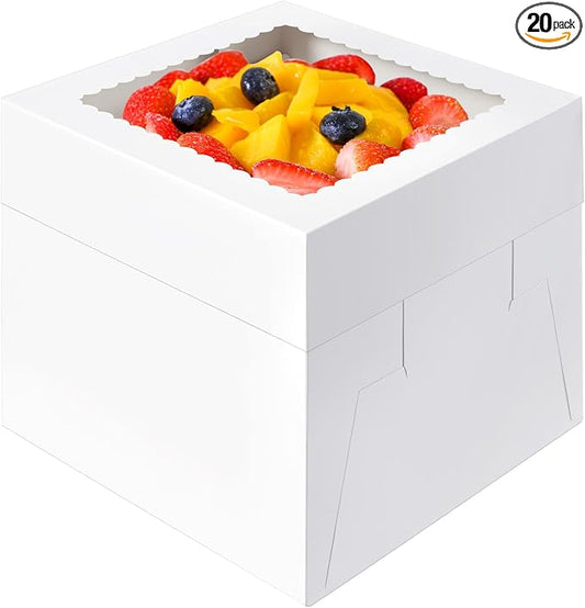 20 Pcs Cake Boxes, 10x10x8 Inch Tall Cake Box with Window, White Cake Boxes 10 Inch, Large Square Cake Box, Disposable Bakery Boxes for Cake Pastry Desserts Cookies Pies Wedding Birthday Party