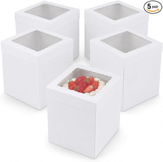 JCD Heavy-Duty 8x8x10inch Corrugated Cake Boxes Fits 6in Double Layer Cakes | White thick shockproof corrugated boxes anti-collapse; 10in extra height fits birthday cake toppers,bakery cake packaging