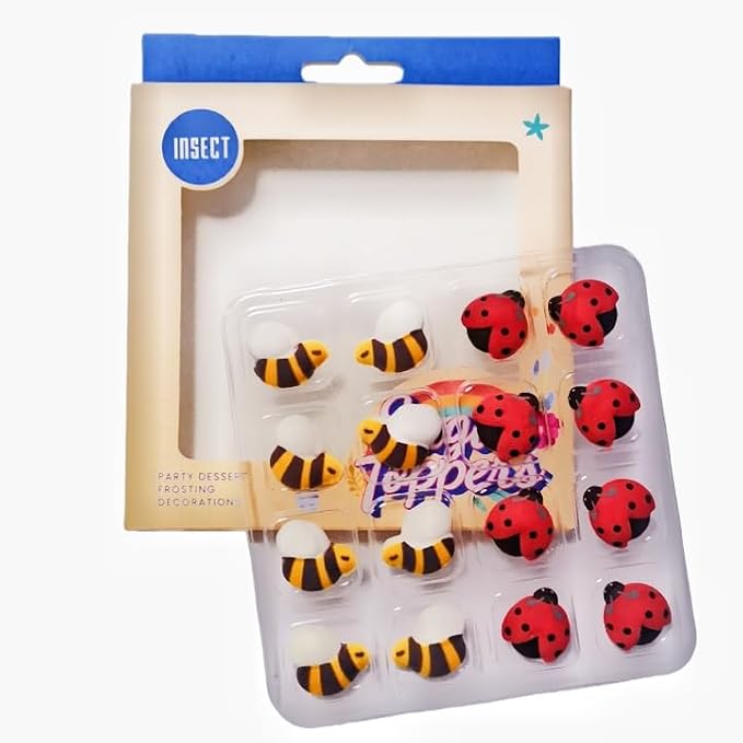 HeDeon&Rles 8 Pcs Edible Ladybugs & 8 Pcs Edible Bees Baking Decoration Candy Sprinkles Cake Cupcake Topper Ice Cream Cupcake Cookies Decoration