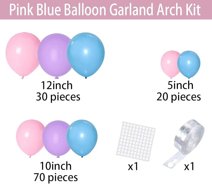 Pastel Pink Purple Blue Balloon Garland Arch Kit - Pastel Blue and Pink Balloons Macaron Balloons for Birthday Baby Shower Gender Reveal Baptism Wedding Party Decorations