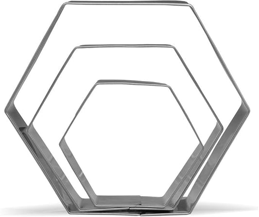 Large Hexagon Cookie Cutter Set - 5”,4”,3” - 3 Piece - Stainless Steel