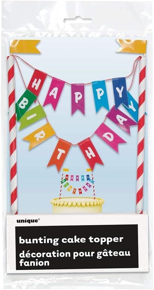 Multicolor Rainbow Birthday Bunting Paper Cake Topper - 3.5", Eye-Catching & Unique Design - Perfect Party Cake Decoration - Pack Of 1