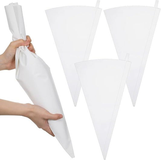 3-Pack Piping Bag Reusable,Big Piping Bags,Mangas Pasteleras Reusables 20-Inch, White Cloth Cake Decorating Bag,with Hanging Loop for Cake Decorating, Leak-Resistant & Dishwasher Safe