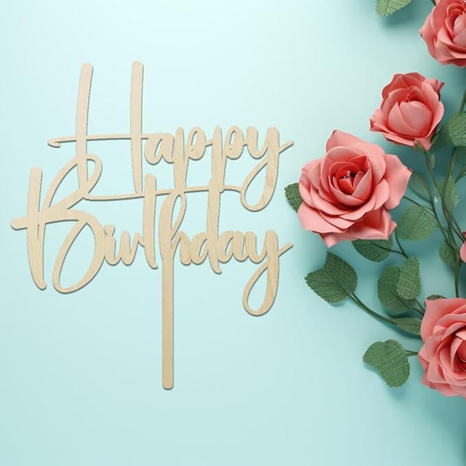 wood Happy Birthday Cake Topper, Happy Birthday Cake Bunting Deco, Baby Gender Reveal Party/Anniversary Party Decoration Supplies (wood)