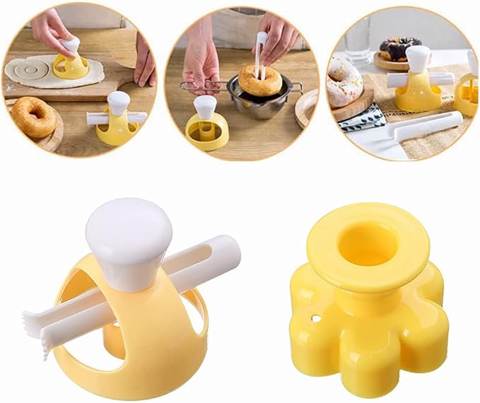 Donut Cutters Set Maker 3 inch Doughnut Cutter Mold, Plastic Round Cookie Cutter for Baking with Dipping Plier, Non-Stick Bread Biscuit Cake Mould Cutter DIY Donut Tools (2 Pack)