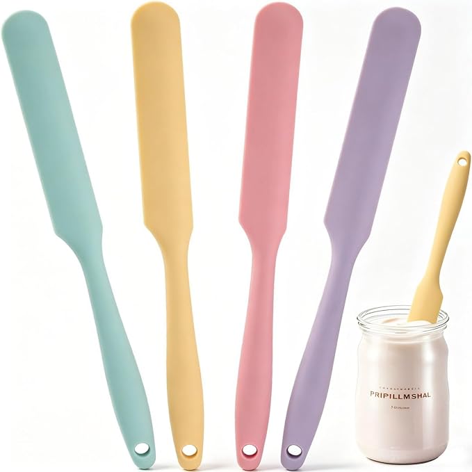 4 Pcs Silicone Jar Spatula,10 Inch Jam Spreader for Peanut Butter,Heat-Resistant Food-Grade Jar Blender,Kitchen Spatula for Scraping Icing Bread Cream, Jam (Macaron colors4PCS)