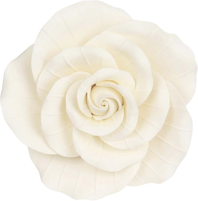 O'Creme Garden Roses Gumpaste Flower Set - White Edible Flowers for Cake Decorating - Sugar Flowers for Cakes, Candy, Cupcakes - Wedding, Valentines Day, Baby Shower - 4 Different Sizes, 2 of Each