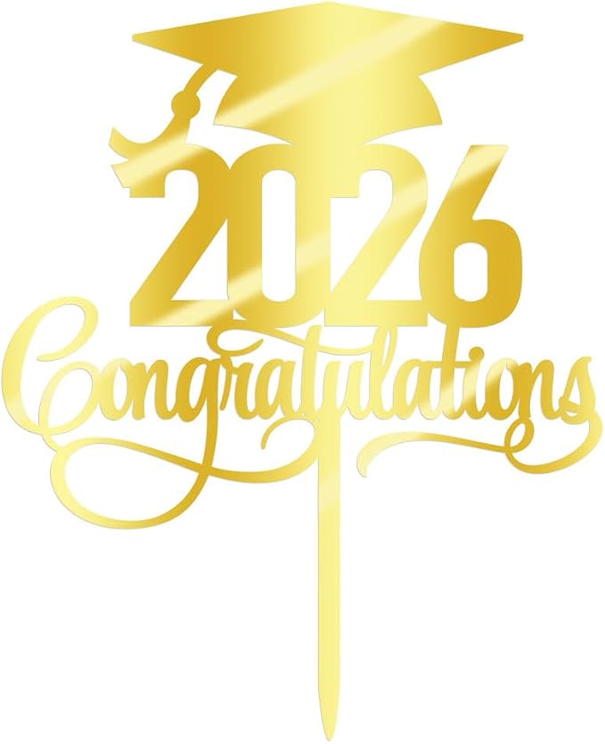 Acrylic 2026 Congratulations Graduation Cake Topper,Congrats Grad Cake Decor - 2026 High School/College/Senior Graduation Party Decorations Supplies(2026Congratulations Acrylic gold)