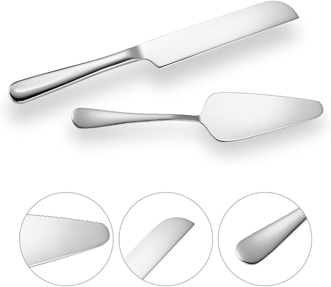 Wedding Cake Knife and Server Set,Stainless Steel Cake Cutting Set,2Pcs Silver Include 10.63" Cake Cutter And 9.06" Cake Server for Wedding, Birthday, Parties and anniversary