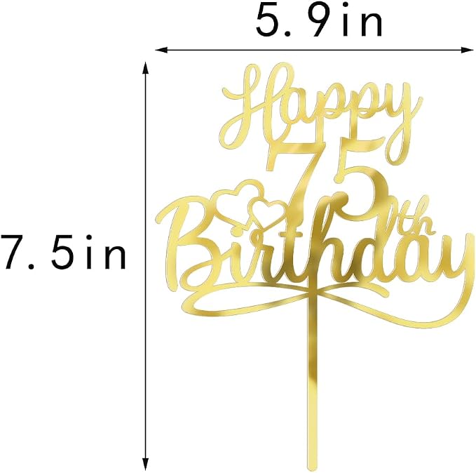 Sleyberoy Acrylic Happy 75th Birthday Cake Topper- Hello 75,Cheers to 75 Years,75th Anniversary/Birthday Party、 men and women Happy seventy five Birthday Selected cake decoration(75th)
