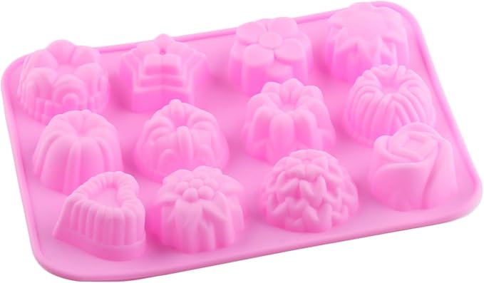 12 Cavity Flowers Silicone Chocolate Molds Flowers and Heart Shaped Mold For Chocolate Candy Set Of 2