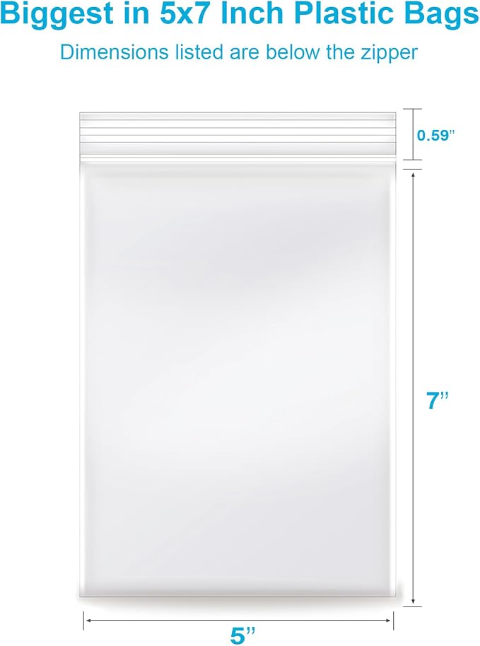 5''x 7'', (Pack of 100) 2 mil Thick Clear Plastic Reclosable Zip Poly Bags with Resealable Lock Seal Zipperr, Clear Small Zip Bag, Jewelry, Candy, Storage, Packaging & Shipping…