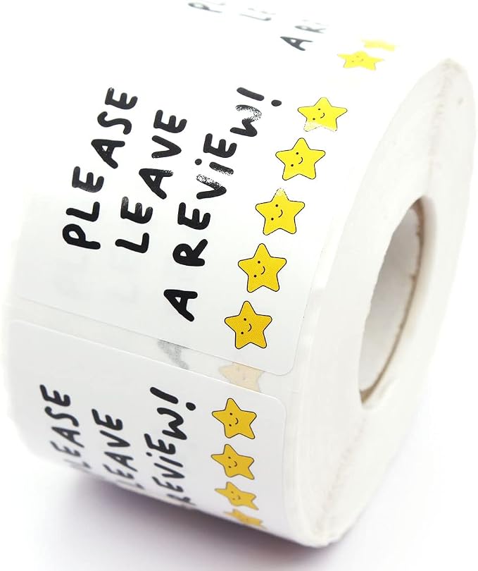 Wailozco Please Leave A Review Stickers,Funny Star Review Sticker for Mailing Envelopes Small Business Shipping Package 500 Labels Per Roll