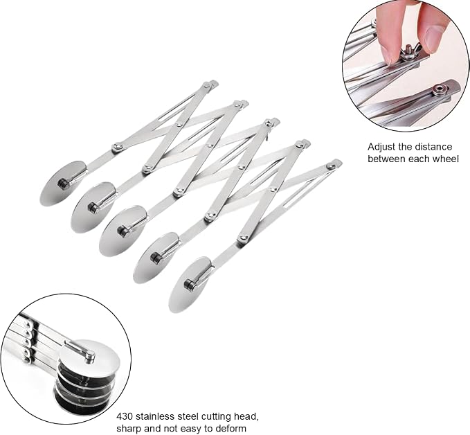 5 Wheel Pastry Cutter Stainless Steel Expandable Pizza Slicer Multi-Round Pastry Knife Baking Cutter Roller for Noodle Pizza Pie Crust Baking Cookie Divider