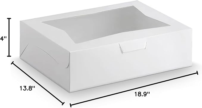 10Pcs Half-Sheet Cake Boxes 19x14x4" - White Bakery Boxes with Window, Pastry and Dessert Box Set for Holiday Desserts Gifts & Presentation, Glossy Flip Top Boxes for Cakes, Cupcakes, Cookies & Donuts