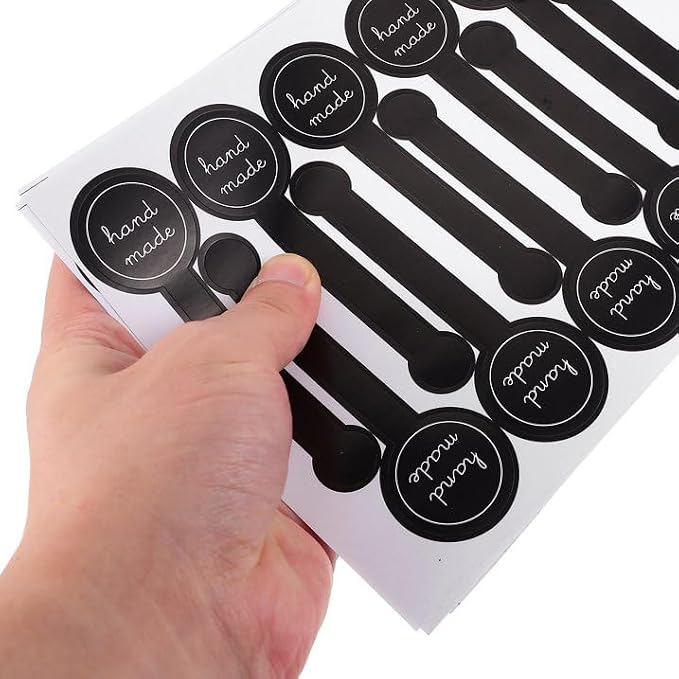 300 Pcs Black Handmade Food Baking Seal Stickers, Self-Adhesive Handmade Bakery Stickers, Long Label Cake Stickers, Stickers for Pastry Bags Lollipops Candy Cake Sweat Bread Labels and Stickers