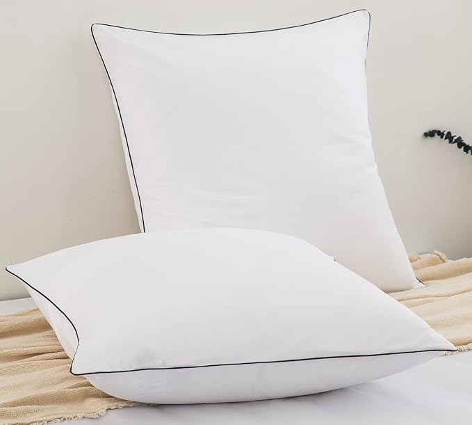 DAUAOTO Euro Shams 26"x26" Square Pillow Cushion Cover 2 Pieces Set Microfiber (White with Decorative Black Piping)