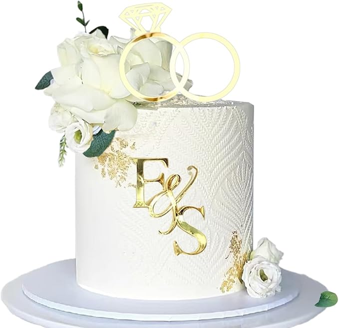 Wedding Cake Topper Diamond Ring Cake Topper with 26 Letter | Personalize Bride and Groom Initial Sign