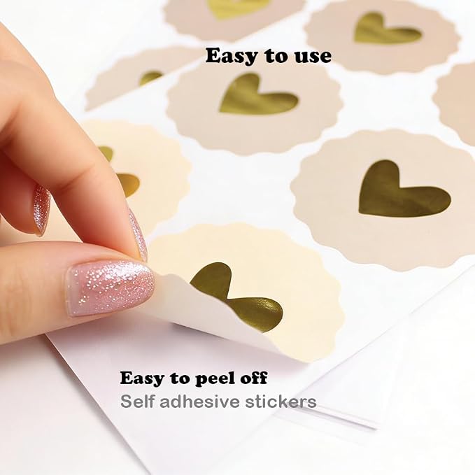 2 Inches Cute Heart Stickers 180PCS Circular Love Self-Adhesive Decor Sticker Wavy Edge Gold Foil Sealing Labels for Box Bag Handmade Packaging Gift Wrapping Envelope Valentine's Day Mother's Day
