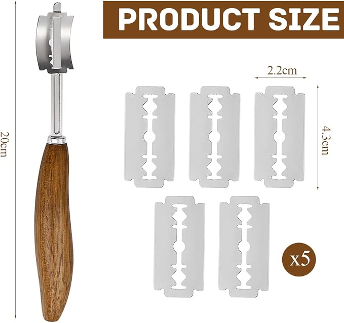 Bread Lame for Dough Scoring Knife Stainless Steel Sourdough Scoring Tool with 5 Blades and a Dark Brown Leather Cover
