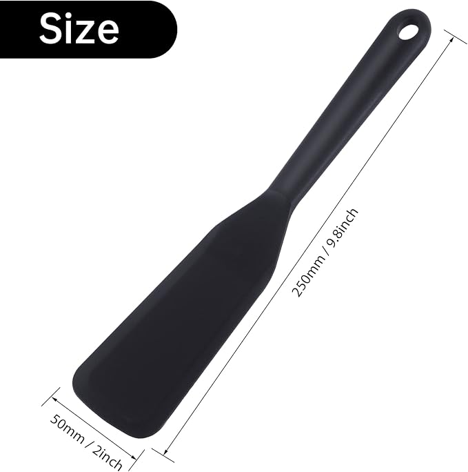 2 Pack Silicone Thin Omelet Turner, Heat Resistant Crepe Spatula for Nonstick Cookware, Pancake Spatula for Egg Cake Pizza Steak Omelet Crepes (Black)