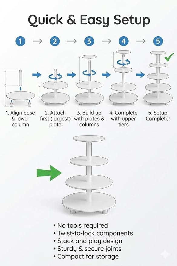 Oasis Supply 5-Tier Cake Stand – White Plastic Tiered Dessert Display Stand, Cupcake Stand for Cakes, Cupcakes, Weddings, Parties & Dessert Table Decorations