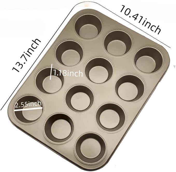 2-Pack 12-Cup Muffin Pan, Nonstick Bakeware | Golden carbon steel cupcake baking tray, BPA-free and easy release. Oven-safe for muffins and cupcakes. Great for home baking