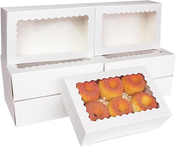 qiqee Auto-pop up Cookie Box with Window 9x6x2.5 Inch White 50Pcs Pastry Macaron Bakery Pie Box For Packaging