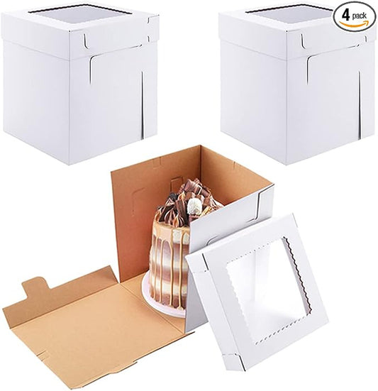 Tall Cake Boxes for Tier Cakes,8X8X10 Inch [4Pack ] Thick Sturdy Cake Box with Window,White Cake Carrier, Disposable Cake Containers