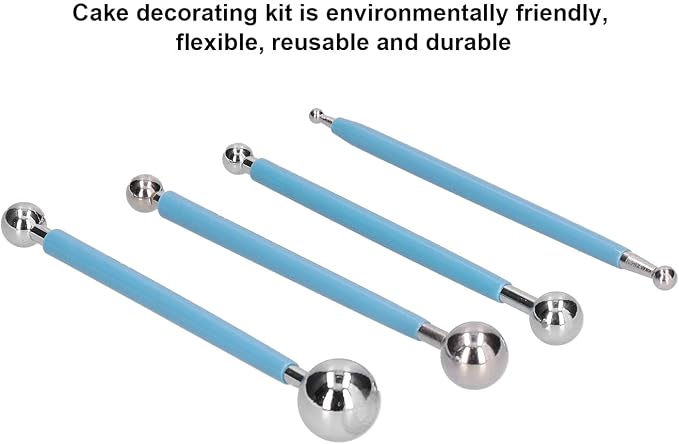 4 Pcs Stainless Steel Ball Sculpting Tool Set for Fondant Cake Decorating DIY Baking Clay Modeling Handcraft Kit with 8 Different Size Ball Heads Reusable