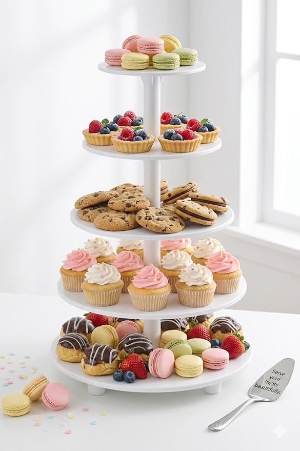 Oasis Supply 2-Tier Cake Stand – White Plastic Tiered Dessert Display Stand, Cupcake Stand for Cakes, Cupcakes, Weddings, Parties & Dessert Table Decorations