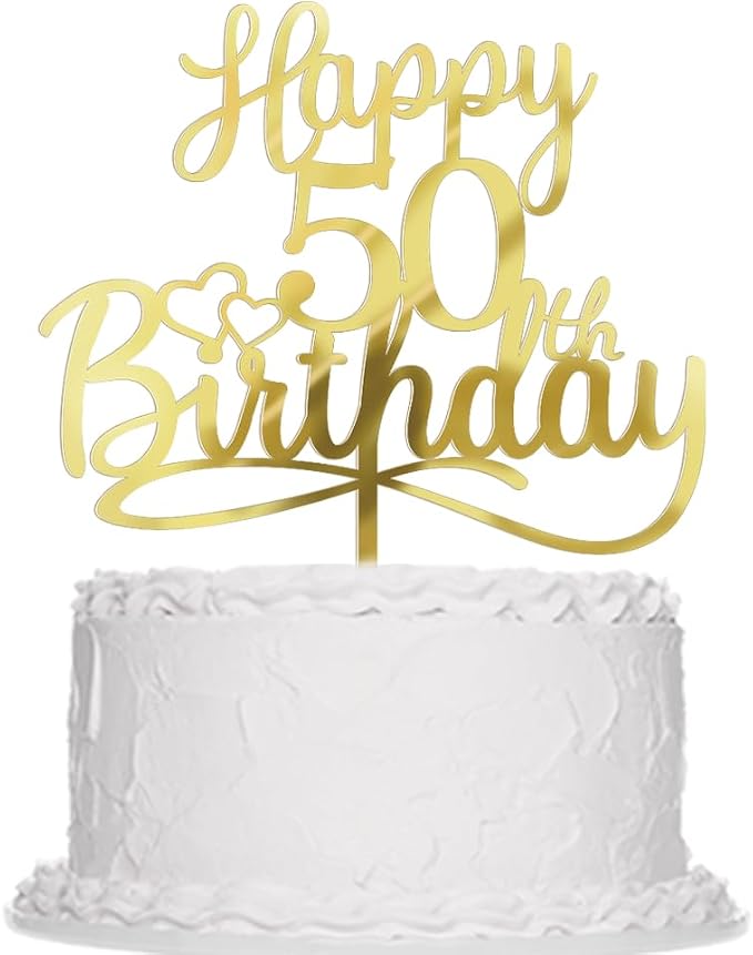 Sleyberoy Acrylic Happy 50th Birthday Cake Topper- Hello 50,Cheers to 50 Years,50th Anniversary/Birthday Party、 men and women Happy Fifty Birthday Selected cake decoration (50th)