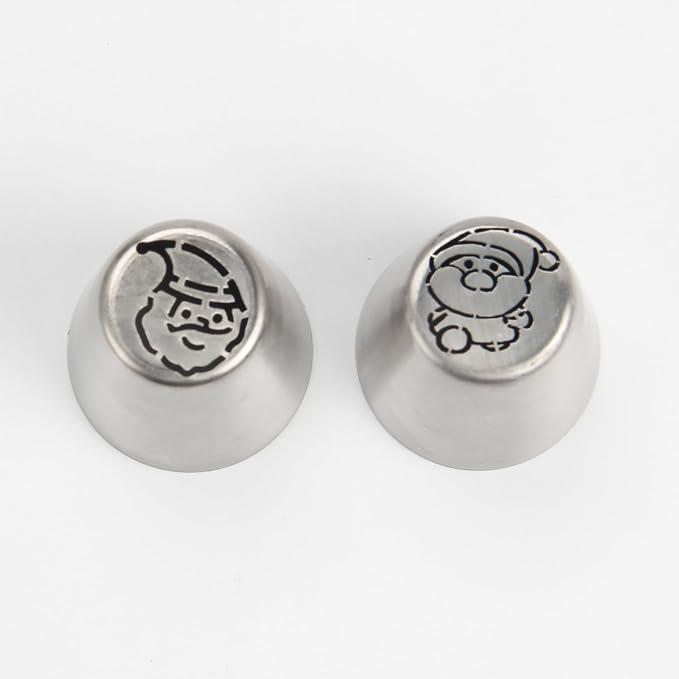 2PCS Christmas Russian Icing Tips Set, Stainless Steel Piping Nozzles for Cake, Cupcake Cookie Decorating – Includes 2 Creative Festive Frosting Tips with Christmas Designs