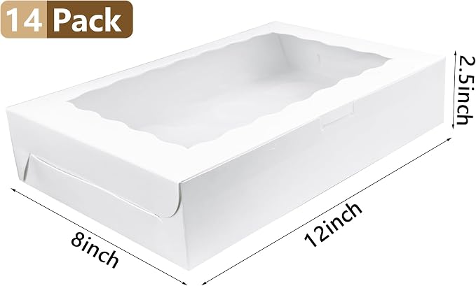 MUMULULU White Bakery Boxes with Window Cookie Boxes Treat Boxes for Desserts Cupcakes Muffins Donut Chocolate Strawberry (14PCS 12×8×2.5)