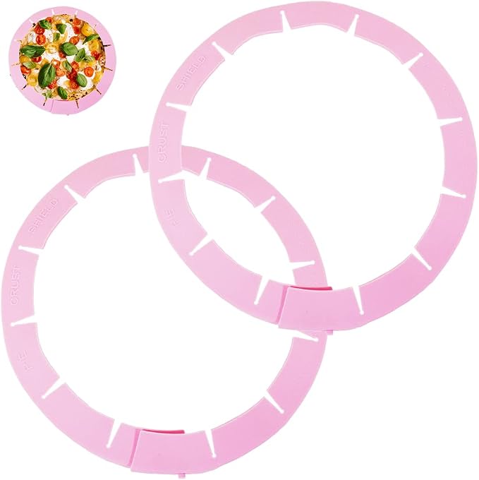 Adjustable Silicone Pie Crust Shield Protectors - BPA-free Kitchen Tool for Baking Pizza, Fits 8-11.5 Inches (Pink-2pcs)