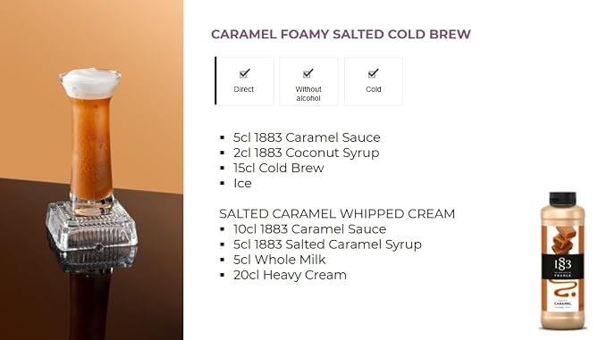 1883 Salted Caramel Syrup for Drinks, Made in France, 1 Liter Glass Bottle