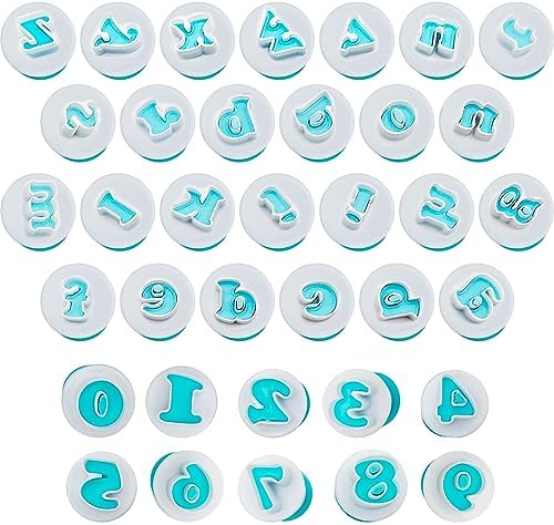 26PCS/Set Cookie Stamp Impress Cookie Cutters Alphabet Letter Cake Biscuit Mold Letter Shape DIY Cookie Biscuit Alphabet Cake Tool Embosser Cutter (Lower Case Shape with Number)