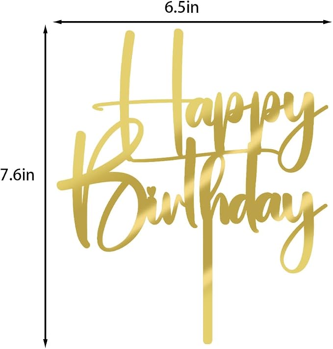 Acrylic golden Happy Birthday Cake Topper, Happy Birthday Cake Bunting Deco, Baby Gender Reveal Party/Anniversary PartyDecoration Supplies (Acrylic golden)