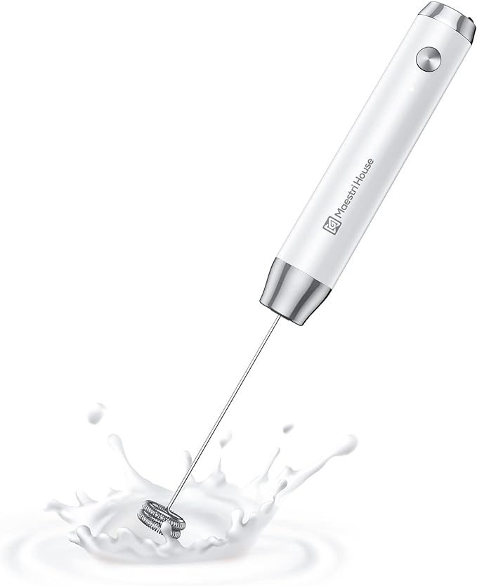 Maestri House Rechargeable Milk Frother, LunaFro NS 2-Speed Handheld Electric Foam Maker Waterproof Detachable Stainless Steel Whisk Drink Mixer Foamer for Lattes, Cappuccino, No Stand