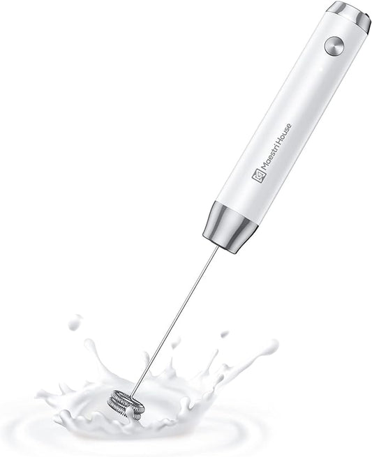 Maestri House Rechargeable Milk Frother, LunaFro NS 2-Speed Handheld Electric Foam Maker Waterproof Detachable Stainless Steel Whisk Drink Mixer Foamer for Lattes, Cappuccino, No Stand