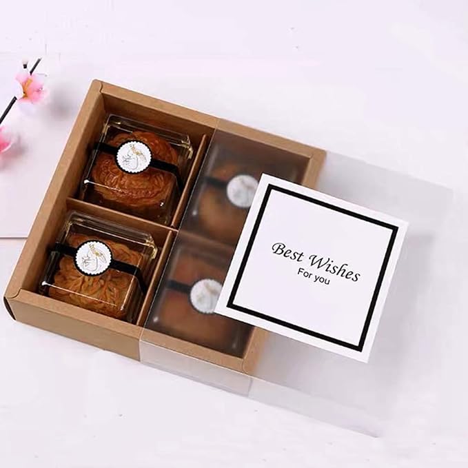 15 Packs Cupcake Boxes with Inserts and Display Windows,Brown Kraft Treats Gift Boxes,Cupcake Containers for Baking Pastries Goodies Biscuits(4 Lattices)